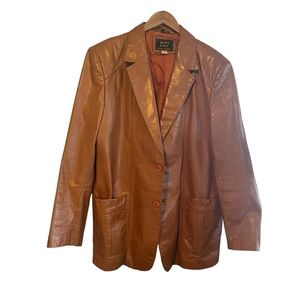 Golden State Brown Tan Collared Button Down Leather Blazer Jacket Size 46